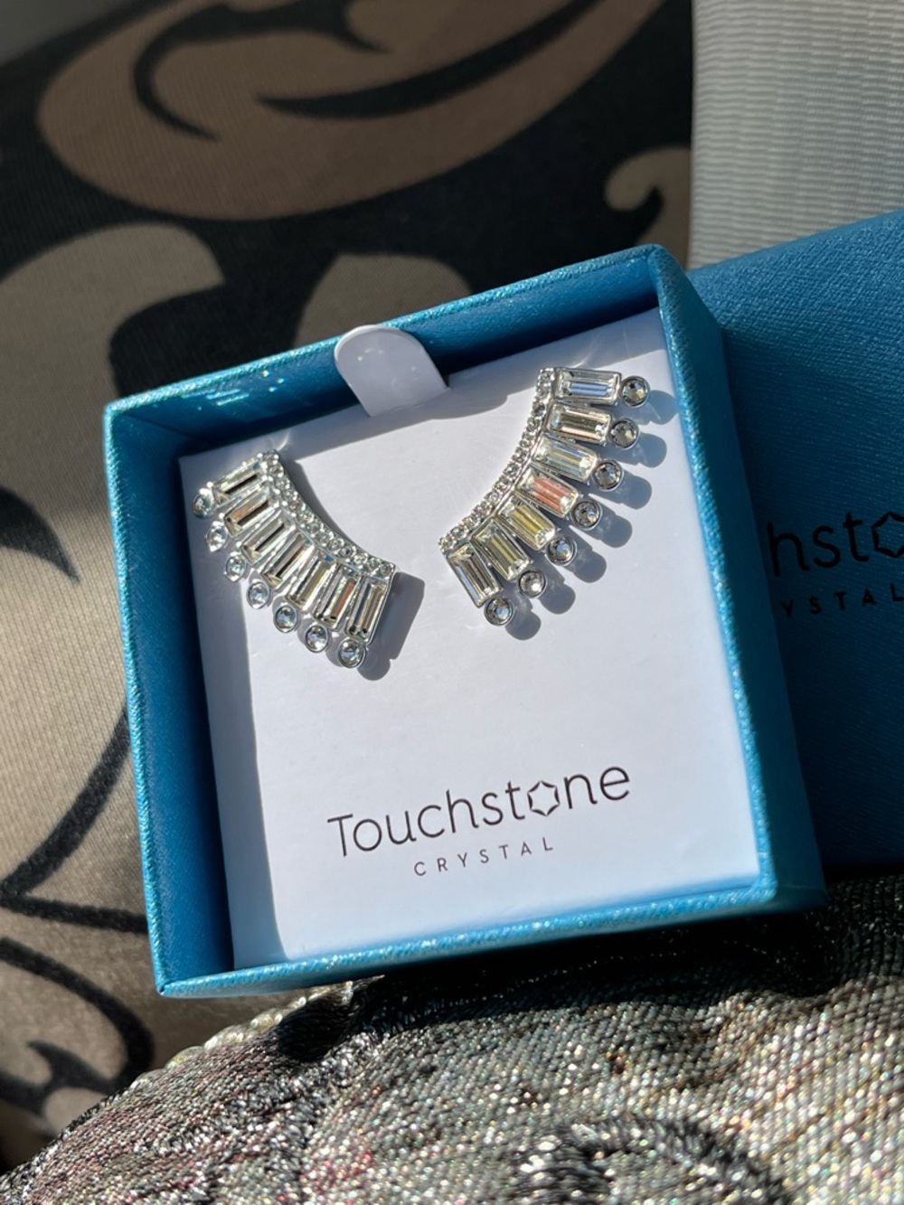 Touchstone Swarovski Crystals Exotic Fan Earrings BNIB $79 Retail Value - Picture 6 of 10